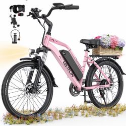 VARUN Electric Bike - Peak 750W Adult Ebike Up to 40Miles, 48V Removable Battery, Shock Absorber, 7-Speed and Dual Disc Brakes,Stylish 24" Cruiser E-B