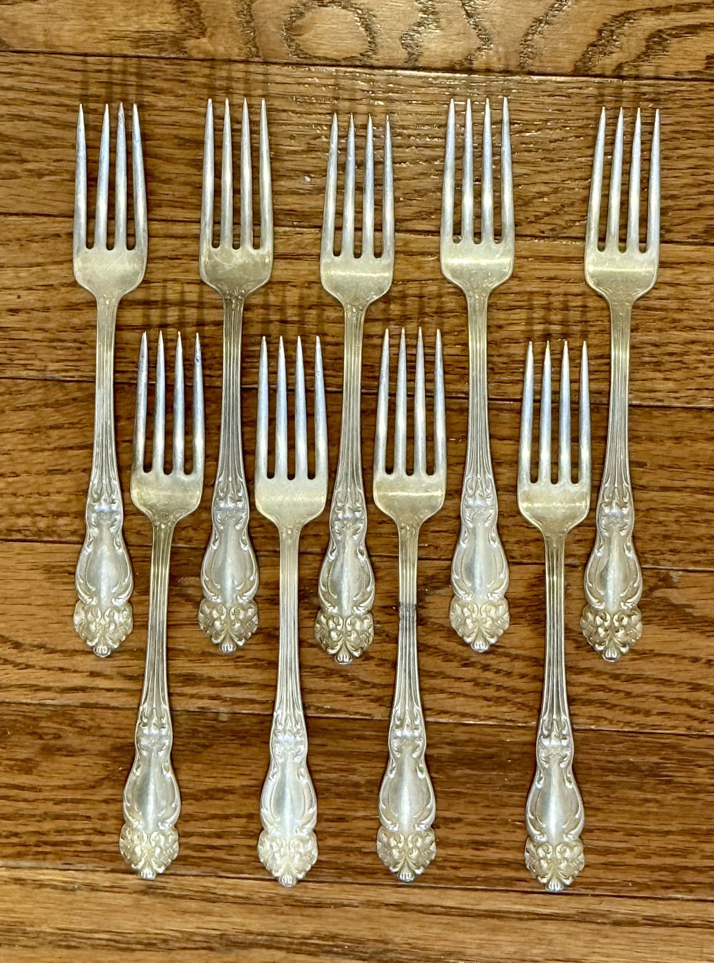 Set of (9) Reed & Barton Vintage Tiger Lily Dinner Forks Silver-plate Flatware