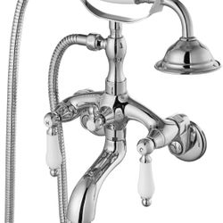 gotonovo Polish Chrome Clawfoot Tub Faucet Wall Mount Hand Held Shower Bathtub Faucet Set Double Level Handle with 6 Inch Center with Adapter Adjustab