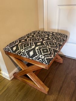Boho Rustic Wood Accent Bench Cushioned Seat