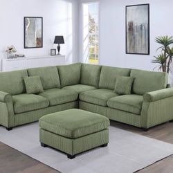 Corduroy Sectional Sofa With Ottoman