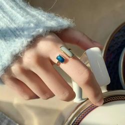 Gold plated women's lady's green blue cuff ring Gift