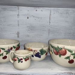 4 piece set- 3 Vintage Fruit Bowls with Small Creamer/Pitcher