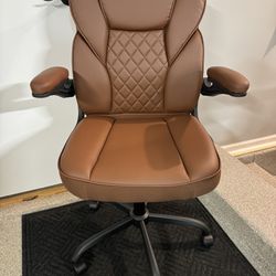 Brand New Brown Bonded Leather Executive Office Chair w/Flip Up Armrests 