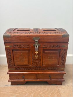 Large Antique Carved Wood Chest