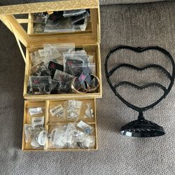 Jewelry Box And Earring’s Holder And 40 Pieces Of Paparazzi Jewelry.