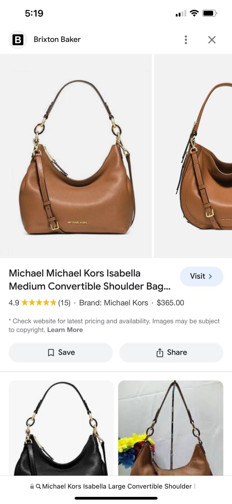 Michael Kors Isabella Large Convertible Shoulder Bag Purse Acorn. New 