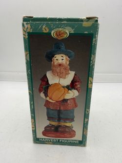 Autumn Leaves Harvest Pilgrim Figurine 6” Thanksgiving Pumpkin Fall Decor Box