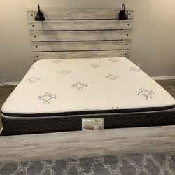 King Bed Frame With King Mattress & 6 Drawer Dresser With Mirror Like New Must Sell Asap