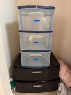3-Drawer Plastic Storage Cart & 2-Drawer Wicker-Look Organizer Unit