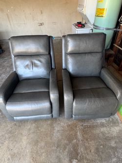 Pair of Gray Leather Recliner Chairs