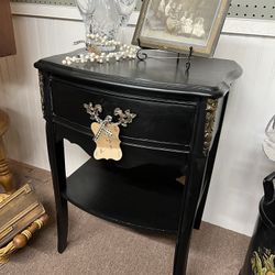 Black Side Table Nightstand w/ Gold