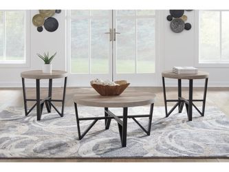 Deanlee Grayish Brown/Black Occasional Table Set (Set of 3)