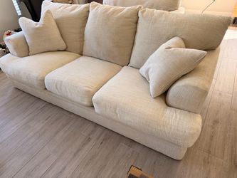 Cream 3-Seat Fabric Sofa and Loveseat with Cushions