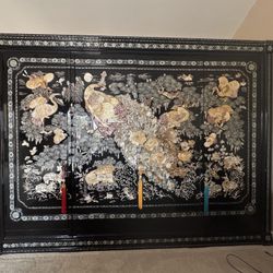 KOREAN FURNITURE-BLACK LACQUER WITH MOTHER OF PEARL  WARDROBE CABINET