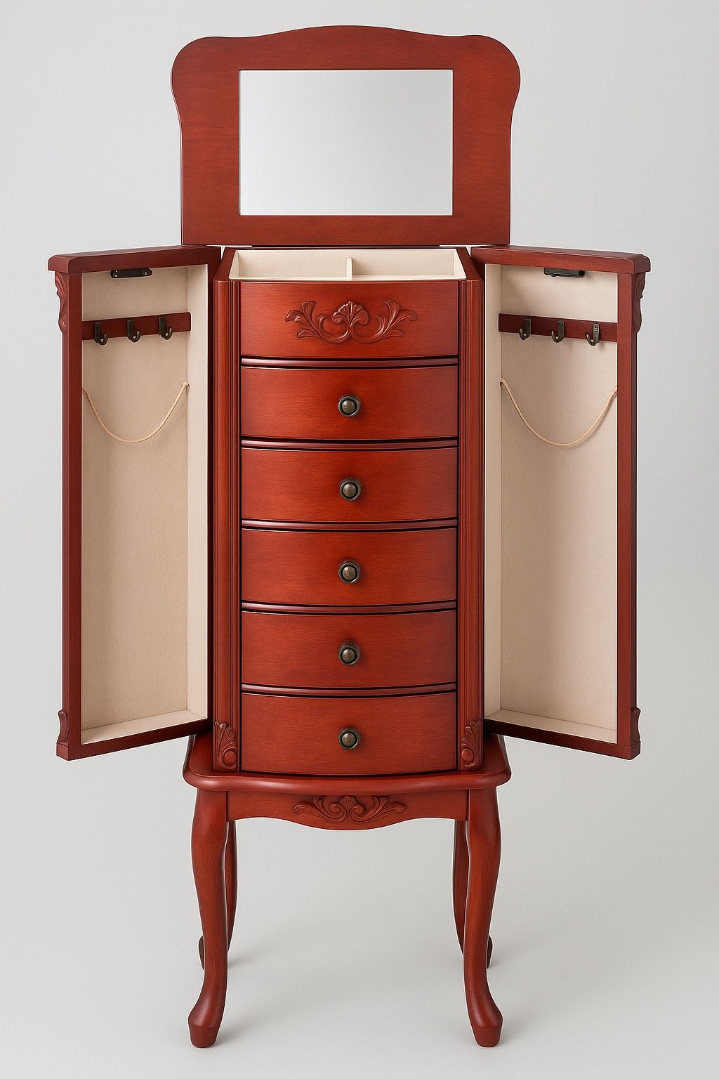 Standing Cherry Wood Mirrored Jewelry -$65 or best offer