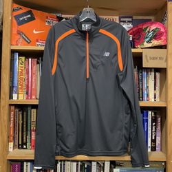 NEW BALANCE-men’s silver/orange reflective long sleeve 1/2-zip base layer/jacket