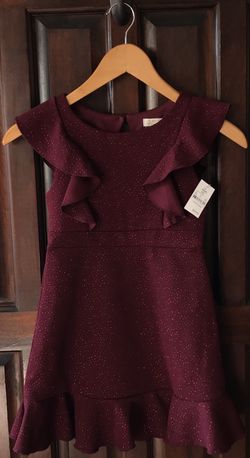 (NEW) (1 AVAILABLE) GIRL’S ZENZI BURGUNDY RUFFLE SLEEVE DRESS - SIZE: SMALL (6/6X) (MSRP: $25)
