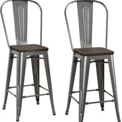4 Counter Stool with Wood Seat and Backrest, 24"