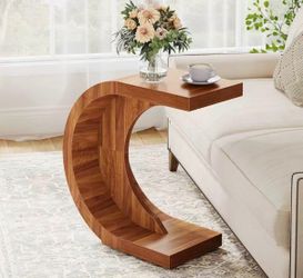 C-Shape Sofa Side Table — Walnut Wood | Slide Under Couch | Modern End Table