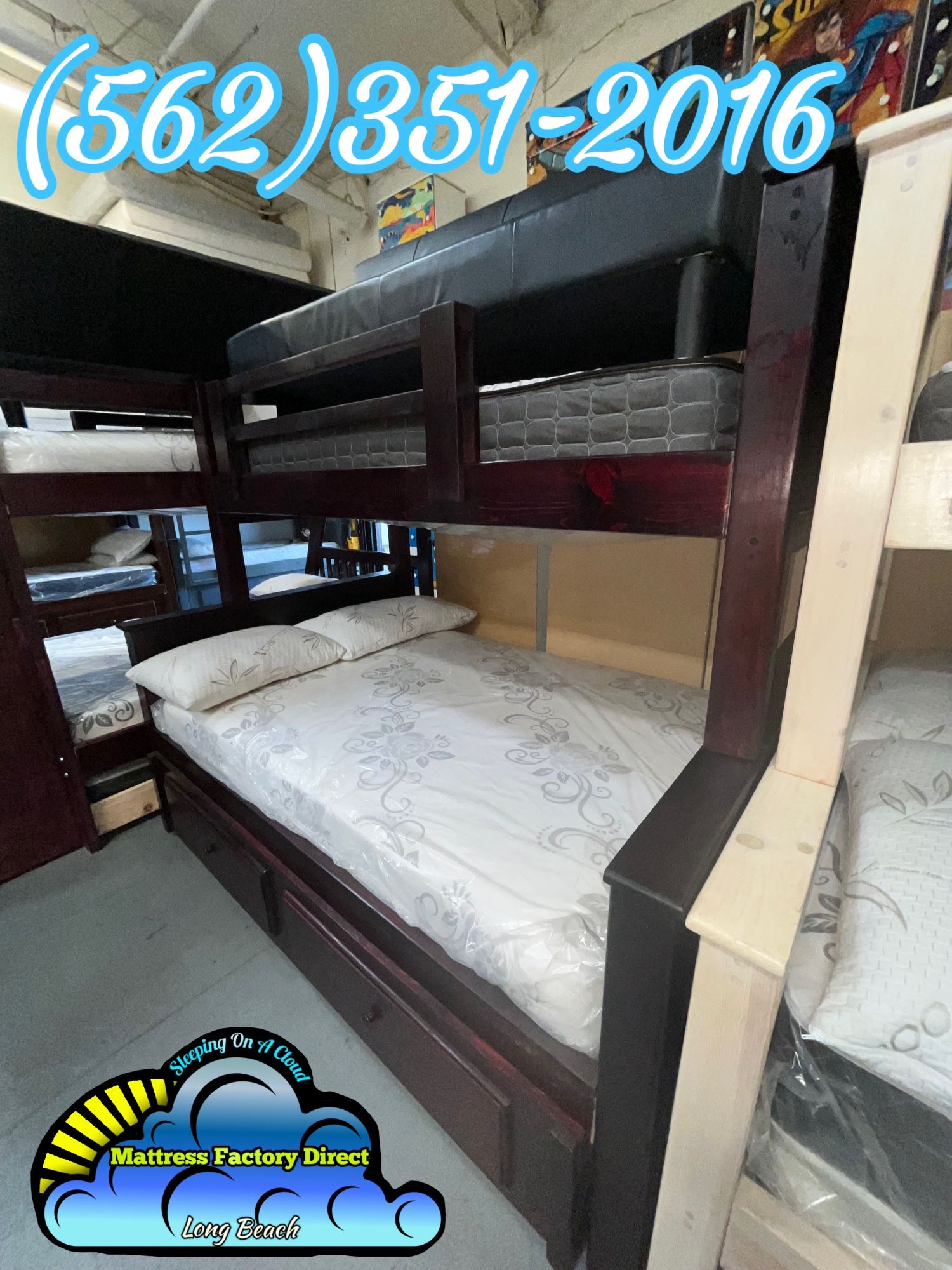 Dark Cherry Twin Full With Pull Out Trundle Bed Complete Set