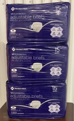 🍂BRAND NEW🍂 MEMBER'S MARK Packs, 15 Ct. Total Protection, Size Medium, Adult Disposabl Briefs Unisex... Value $30