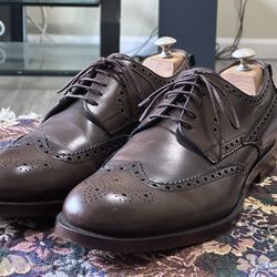  Gucci Signature Stripe Wingtip Brown Leather Men’s Brogue Oxfords Shoes Size 11 US 