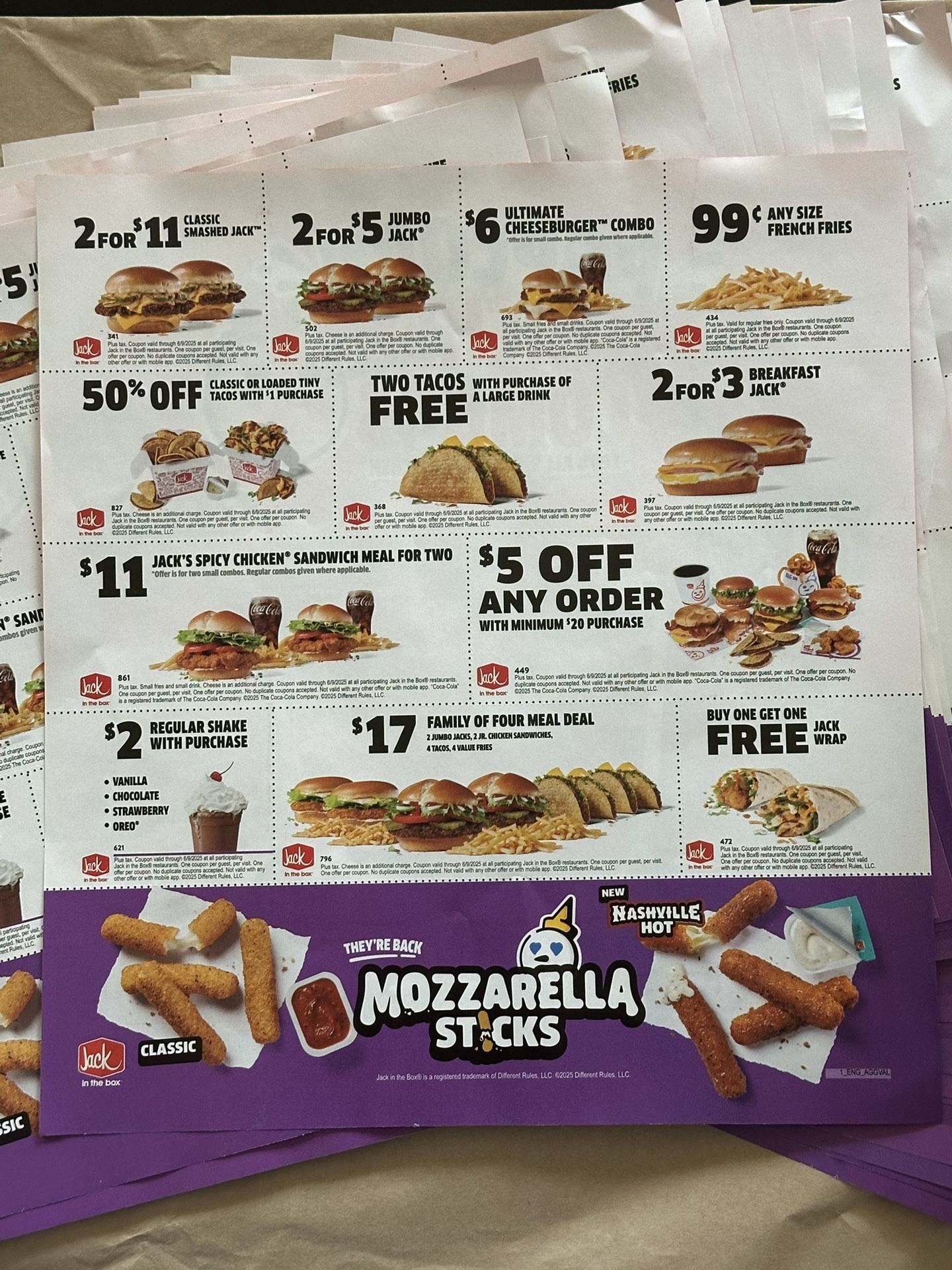 29 Sheets of Jack In The Box Coupons Expires 6/9/25