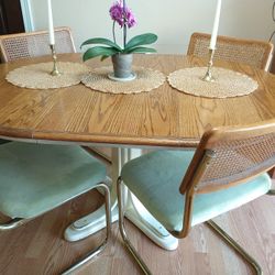Vintage 6 Cain Cantilever Chairs And Matching Wood Table Dining Room Set