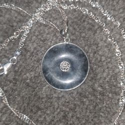 Really Pretty .925 Silver Never Worn Chinese Stone Very Long Silver Necklace