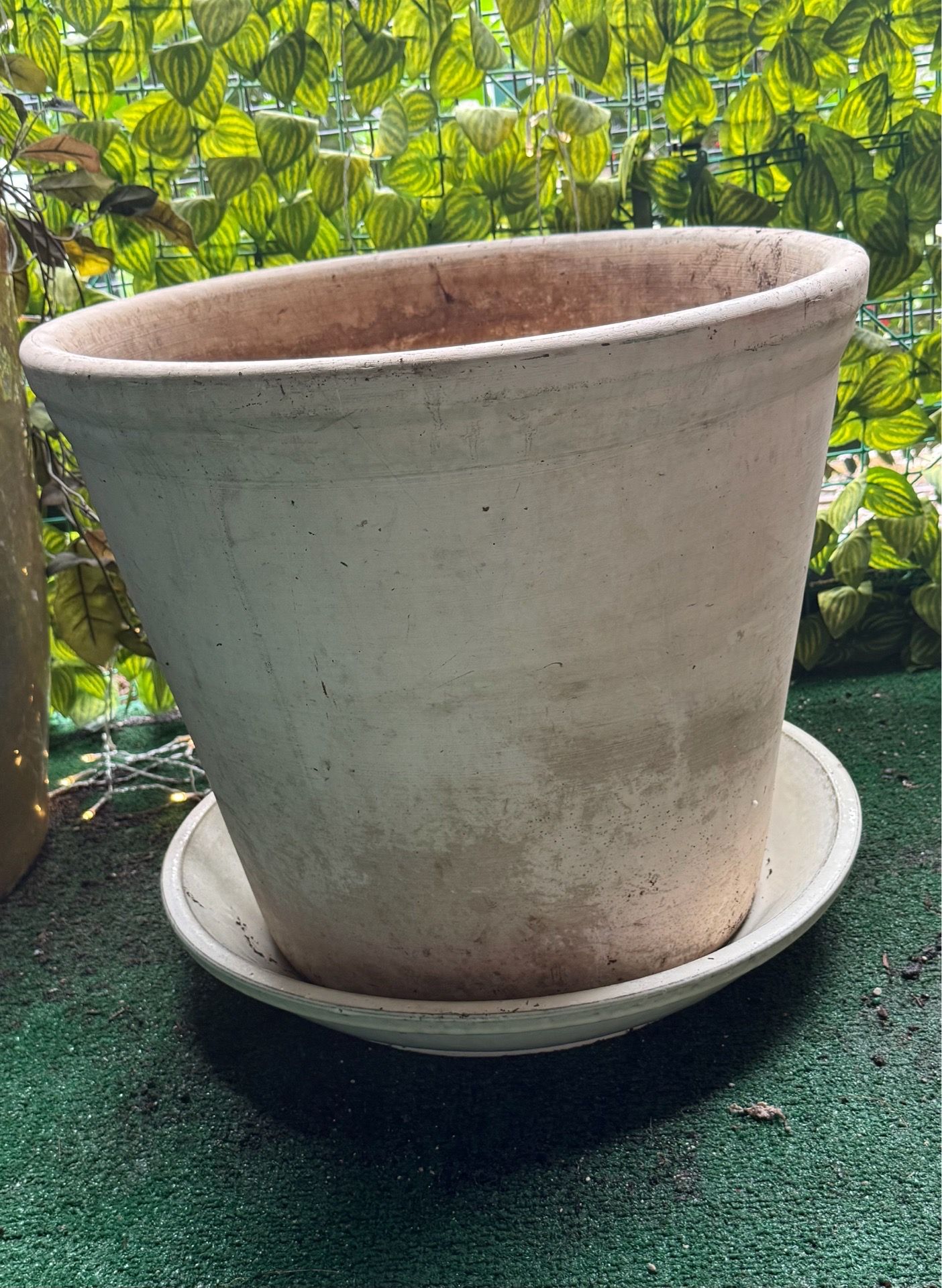 Large heavy ceramic pots with saucer