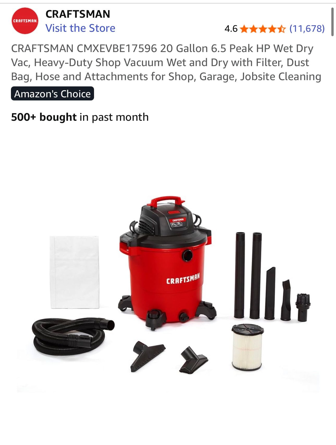 Craftsman 20gal Shop Vac