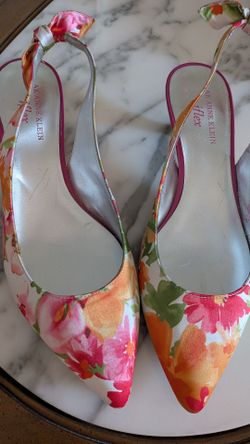 AK Anne Klein Floral Slingbacks Kitten heels pumps women shoes 7.5 M