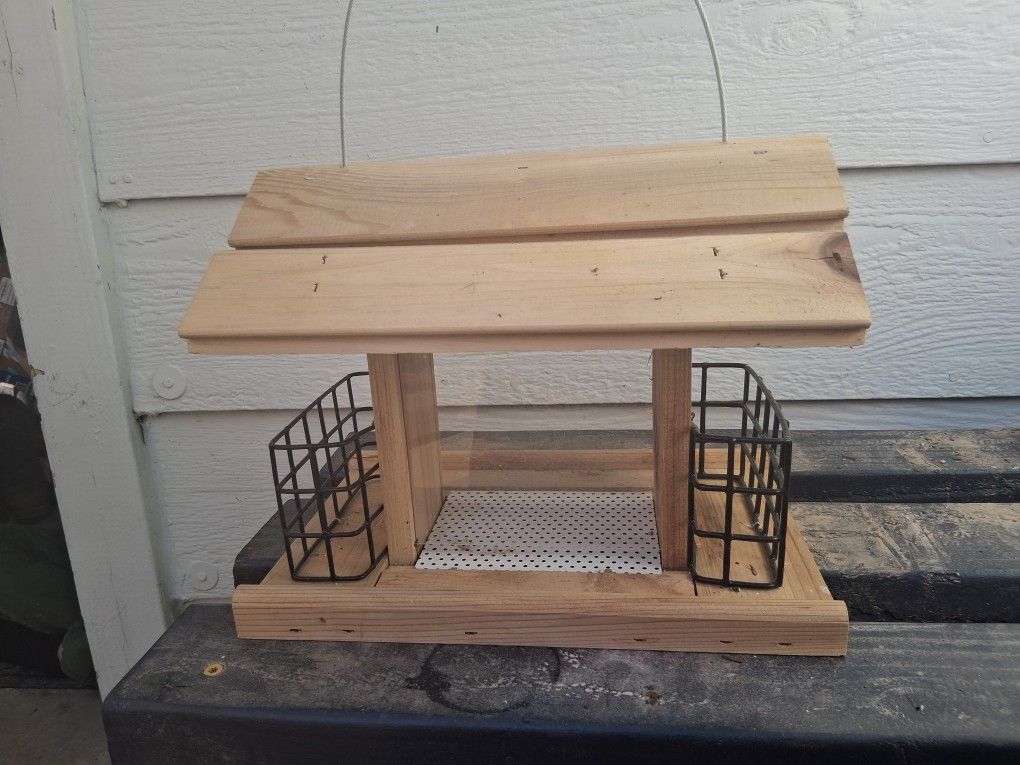 Wooden Bird Feeder W Food