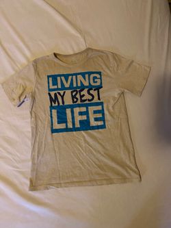 The Children’s Place Cream Tee with Blue “Living My Best Life” Graphic