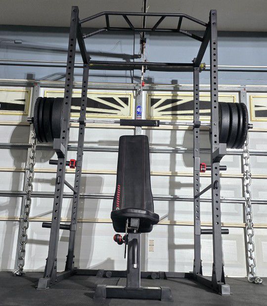 [FREE DELIVERY] + SQUAT RACK + ADJUSTABLE BENCH + OLYMPIC WEIGHT PLATES + OLYMPIC BARBELL + EXTRAS 