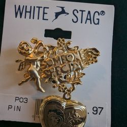 Brooch /Pin Someone Special with Heart Locket Gold Tone Cupid Someone Special
