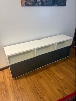 71” TV bench with doors , white/Kallviken/Stubbarp dark grey in great condition