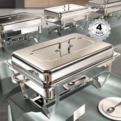 NEW Set Of 4 Food Warmers chafing dishes Stainless Steel