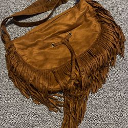 H&M brown crossbody bag with fringe