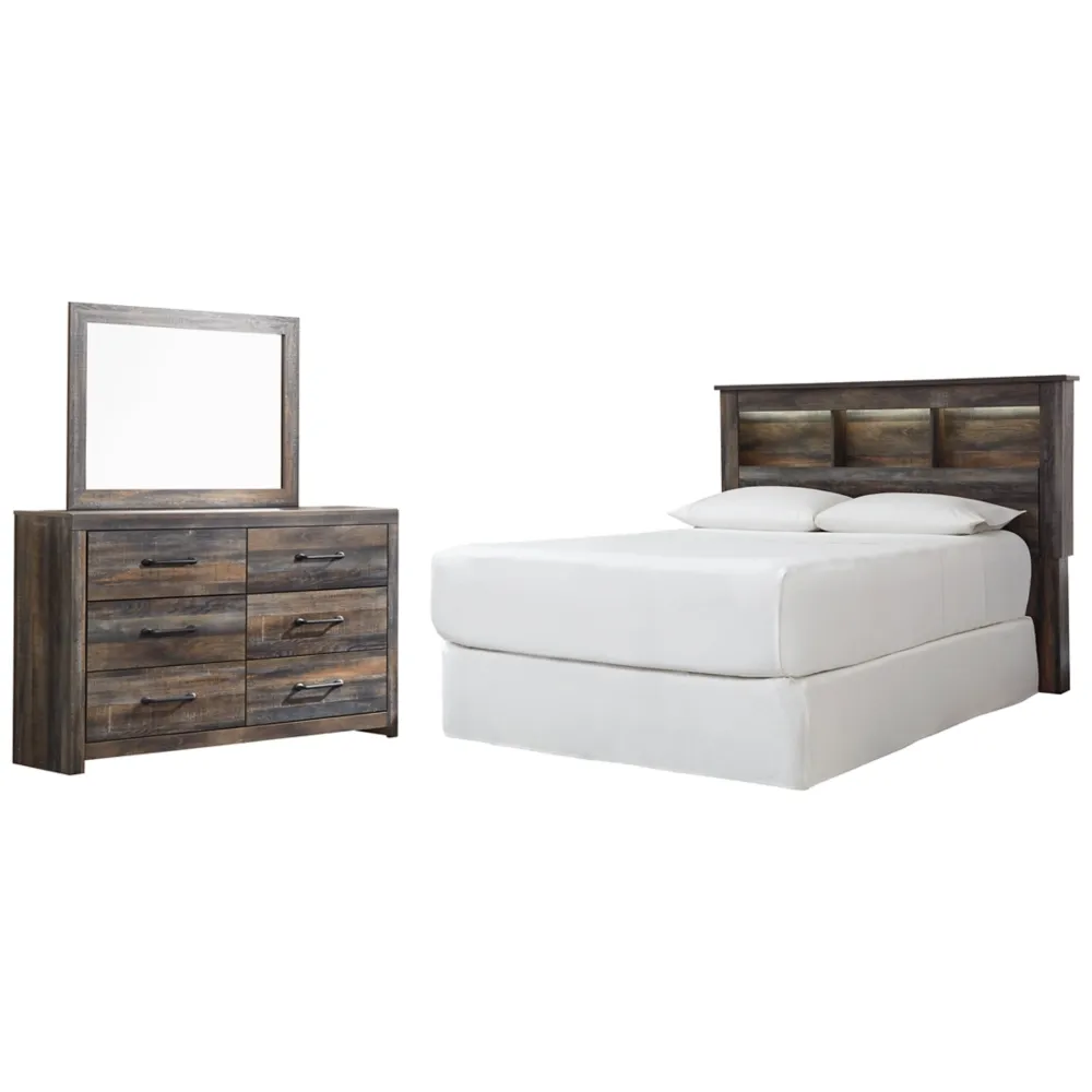 Drystan Queen/Full Bookcase Headboard Bed with Mirrored Dresser Sizzling Savings Event