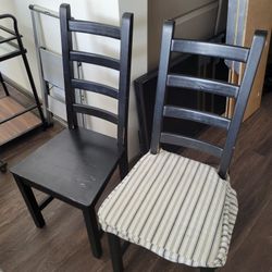 Two Black Wood Dining Chairs + Fabric Chair Covers 