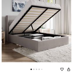 Beige Platform Bed Frame