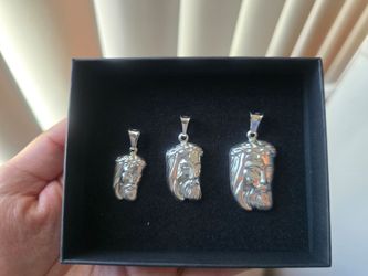 Sterling .925 silver Jesus Face Pendant Set of 3