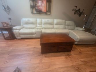 White Leather Sectional Reclining Couch