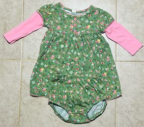 OshKosh Girls 12 Months 2pc Dress & Bloomers Set Green/Pink Floral Cotton