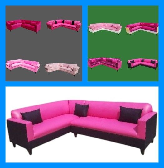 BRAND NEW 7X9FT SECTIONAL COUCHES SOFA, PINK LEATHER COMBO, CUSTOM MADE AVAILABLE