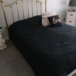 Queen Size Bed And Boxspring  W/ Gold  Headboard And Frame