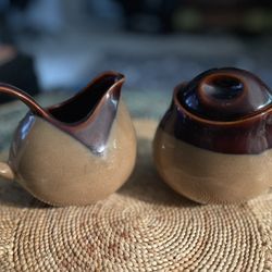 Vintage Mid Century Sango Creamer and Covered Sugar Bowl Set Nova Brown Mid Century Retro Stonewar
