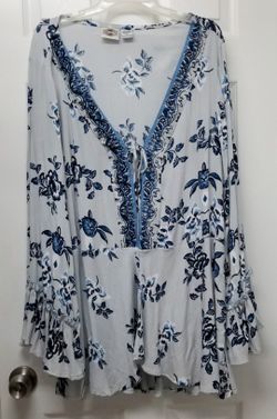 Womens Blue Floral Jacket Top L